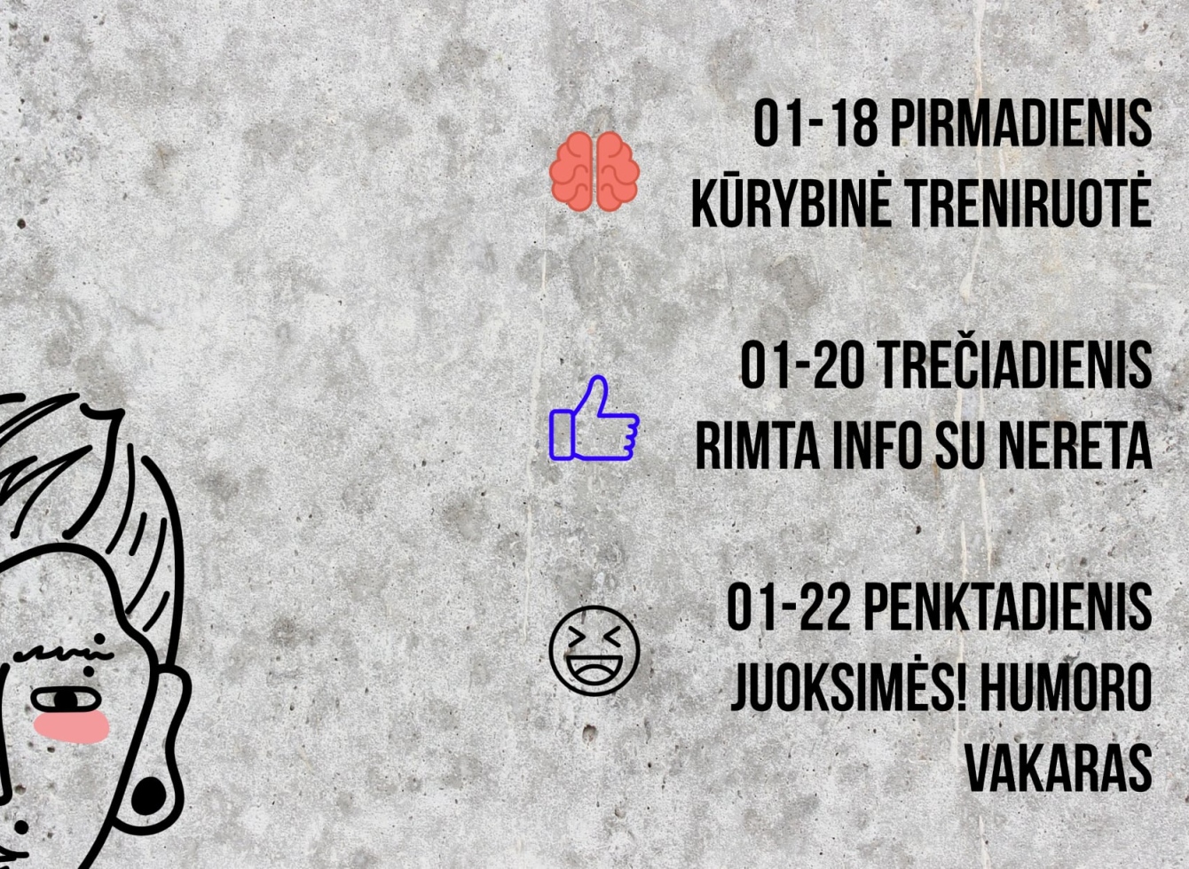 VšĮ Jaunimo laisvalaikio centro 01.18-01.22 savaitės veiklos