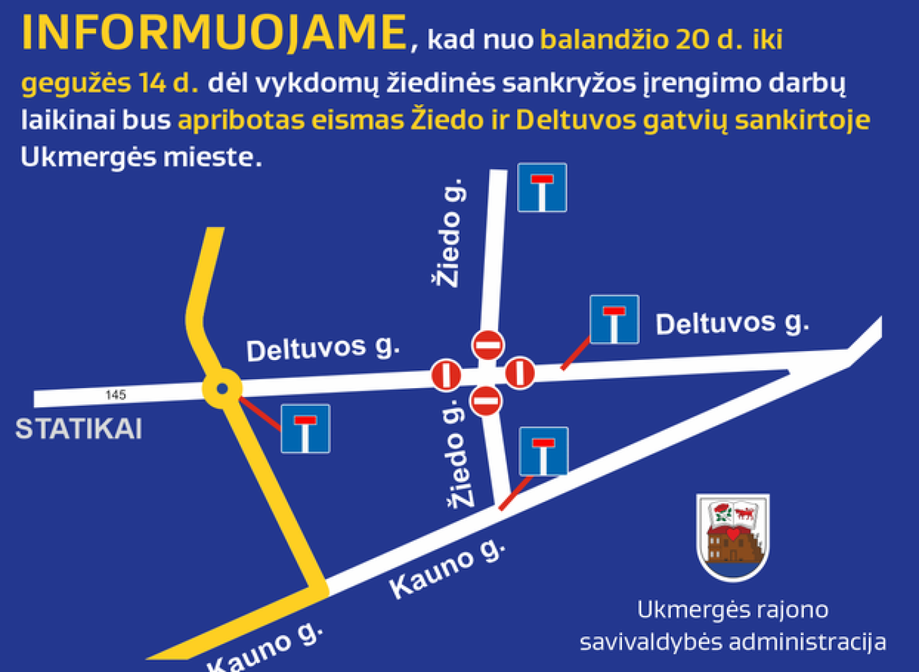 Laikinai bus apribotas eismas Žiedo ir Deltuvos gatvių sankirtoje