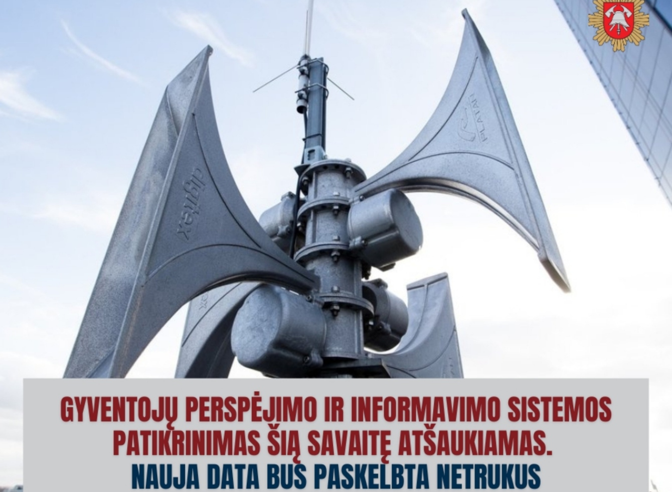 Atšaukiamas gyventojų perspėjimo ir informavimo sistemos patikrinimas