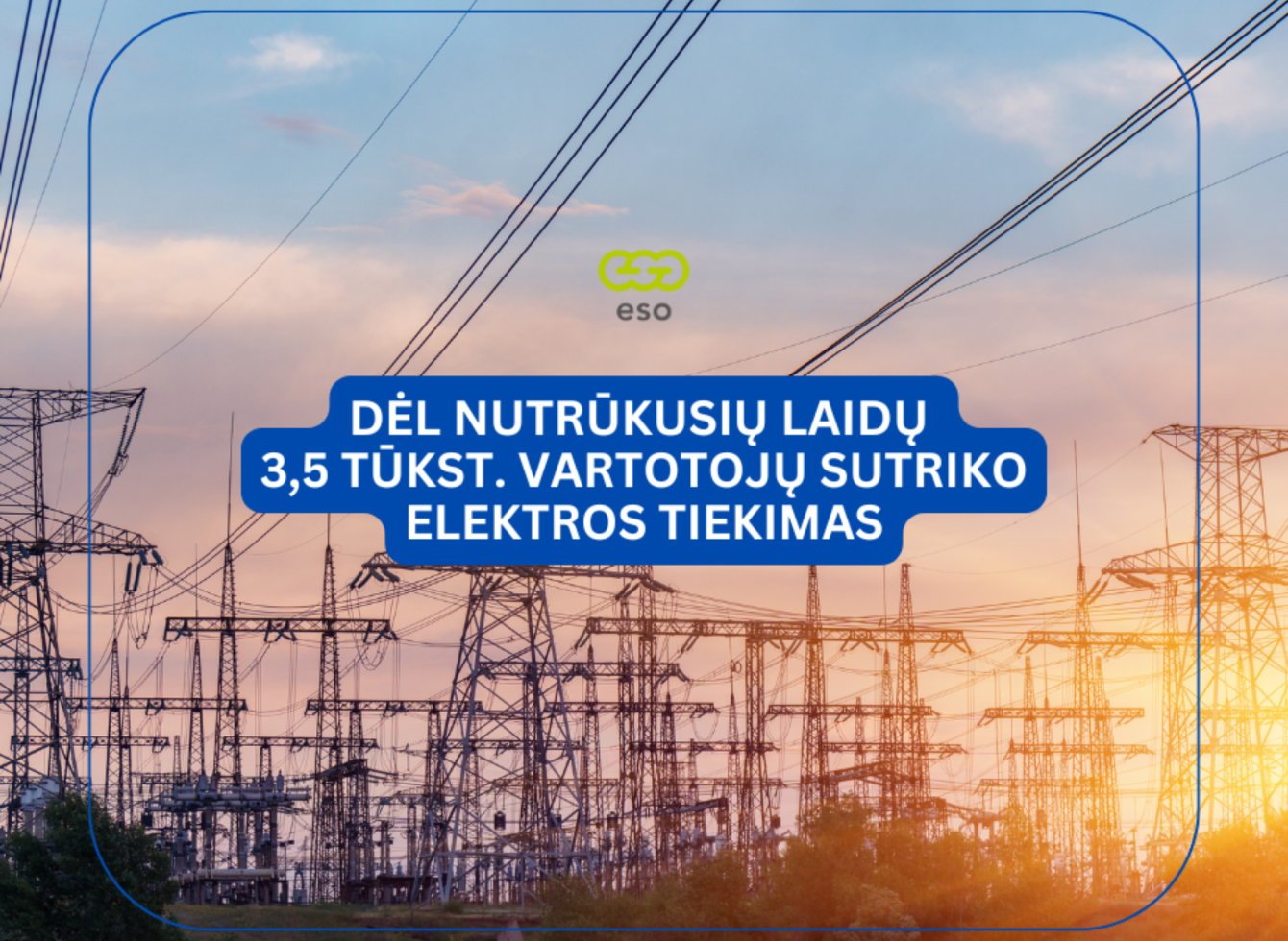 Dėl nutrūkusių laidų 3,5 tūkst. vartotojų sutriko elektros tiekimas