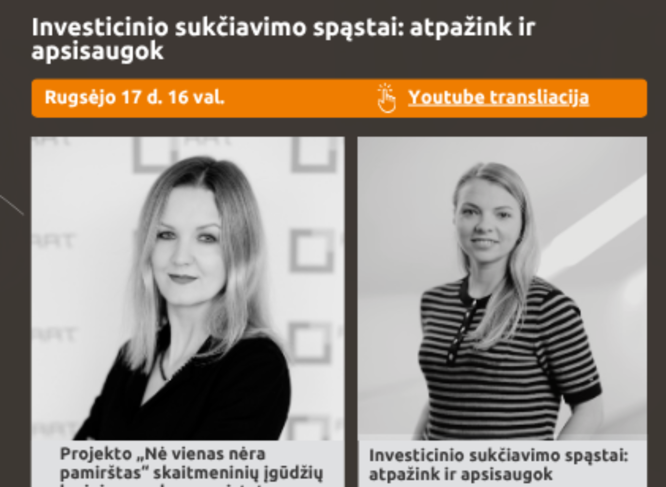 Ryšių reguliavimo tarnyba kviečia į nemokamą nuotolinę paskaitą apie investicinį sukčiavimą