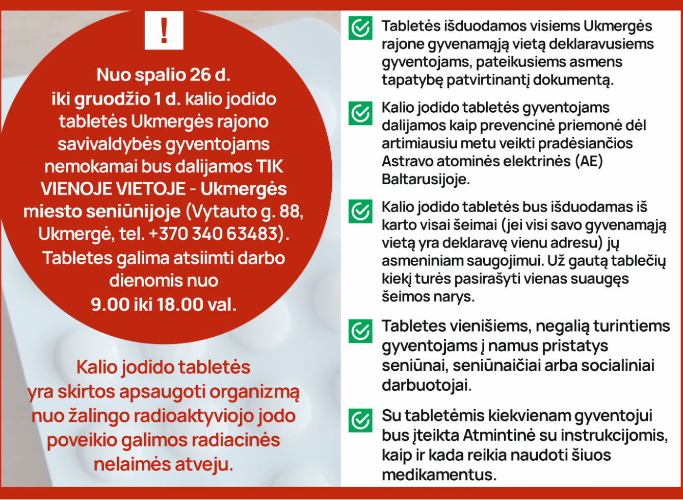 Nemokamai jodo tabletes atsiimkite iki gruodžio 1 dienos