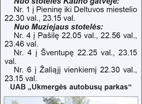 Specialaus maršruto autobusų grafikas