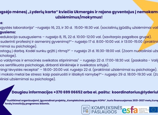 Rugsėjo mėnesio renginiai Ukmergėje ir rajone