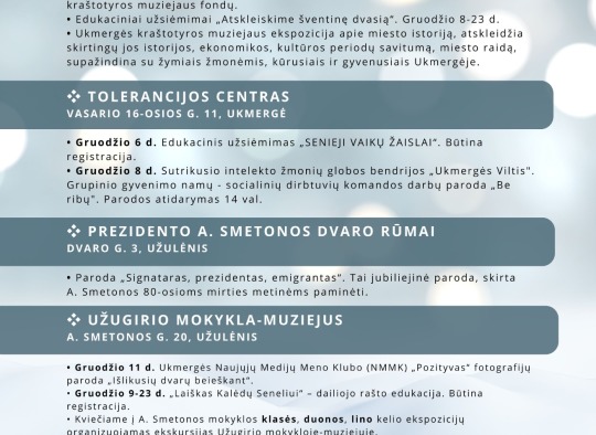 Gruodžio mėnesio renginiai Ukmergėje ir rajone