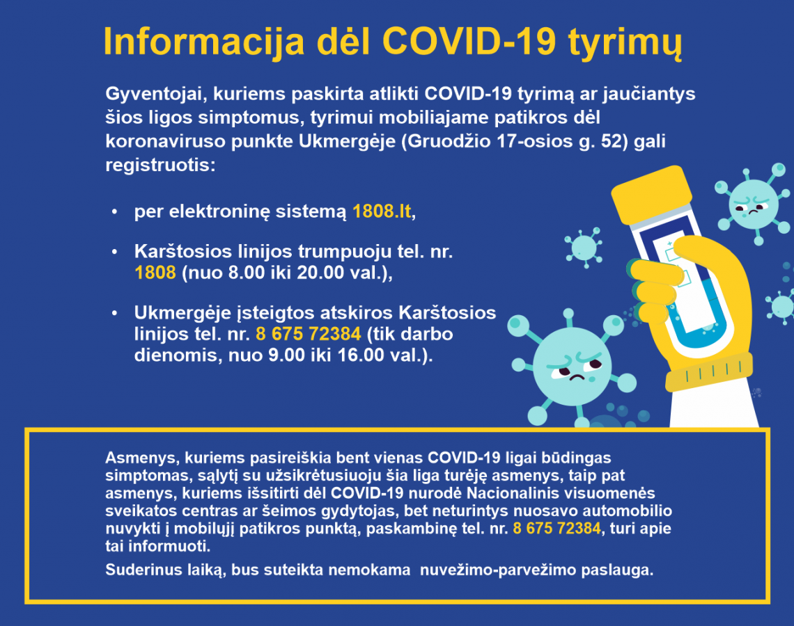 Mobilusis patikros dėl koronaviruso punktas Ukmergėje (Gruodžio 17-osios g. 52)
