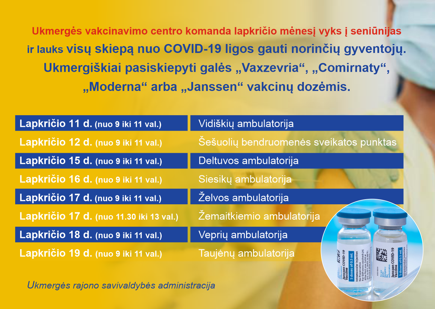 Lapkričio mėnesio skiepų grafikas seniūnijose