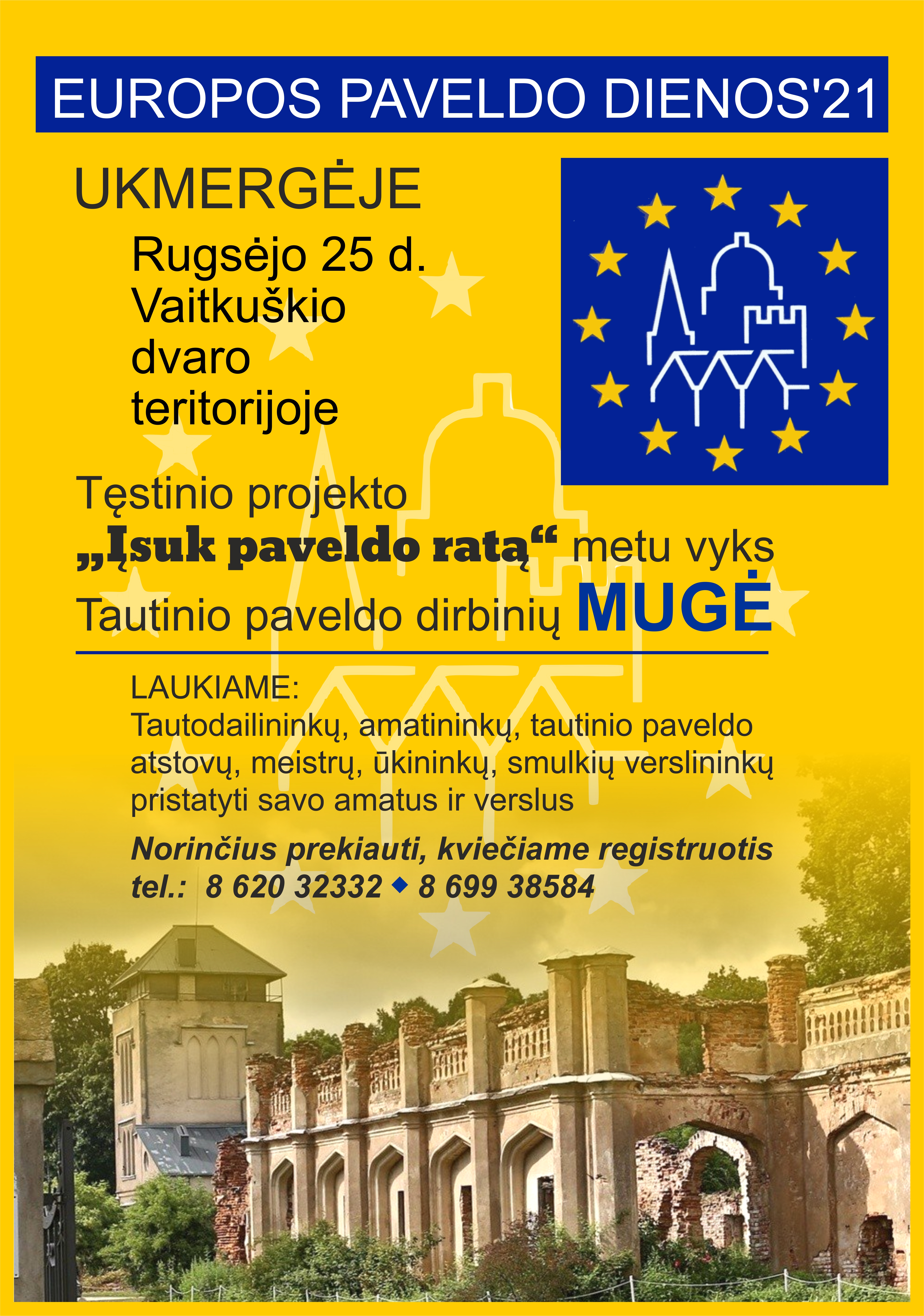 Plakatas kviečia rugsėjo 25 d. į Europos paveldo dienas'21