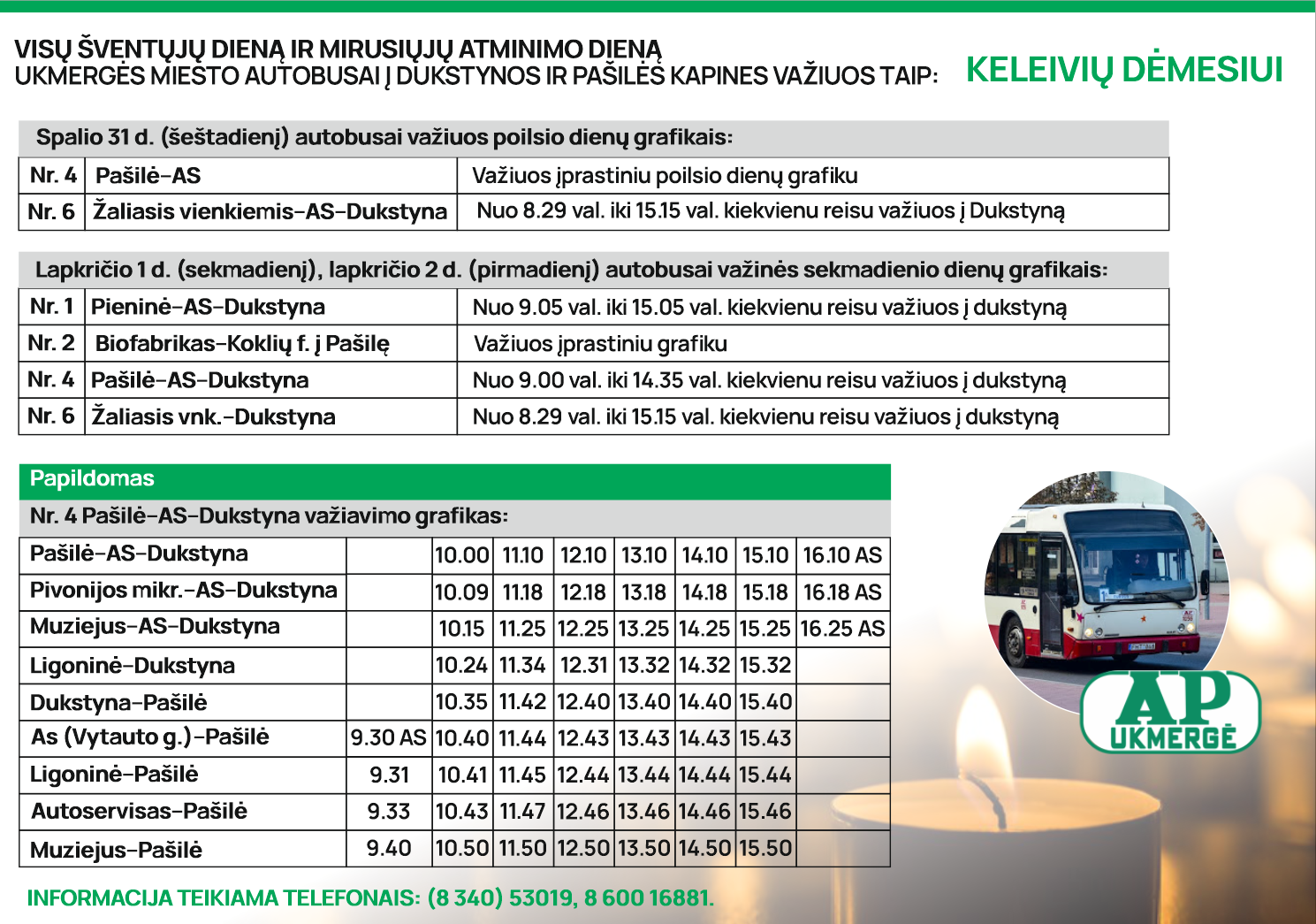 Autobusų tvarkaraščiai lapkričio 1