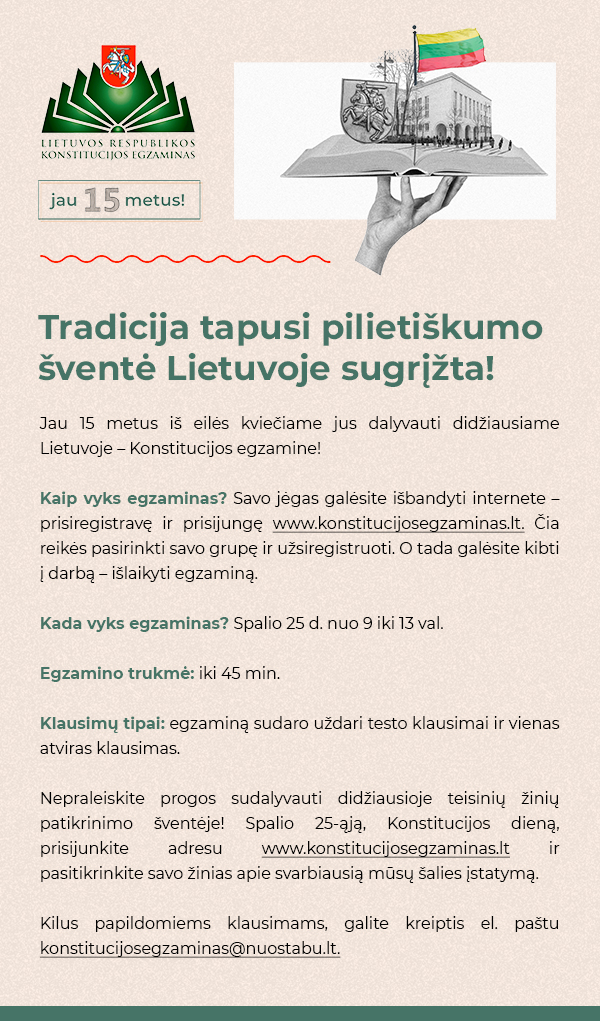 Kvietimas į konstitucijos egzaminą 2021 m. spalio 25 d.