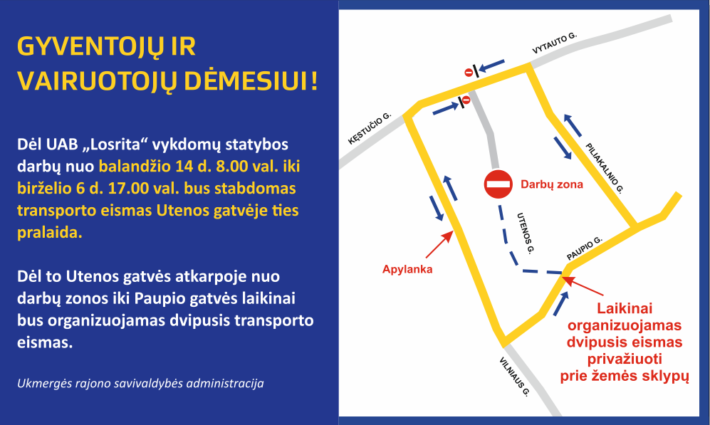 Dėl eismo stabdymo Utenos gatvėje