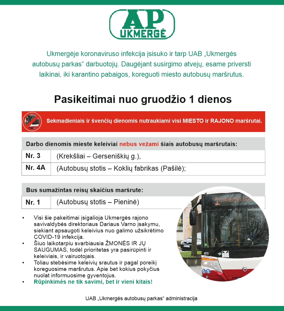 Tvarkaraščio pasikeitimai nuo gruodžio 1