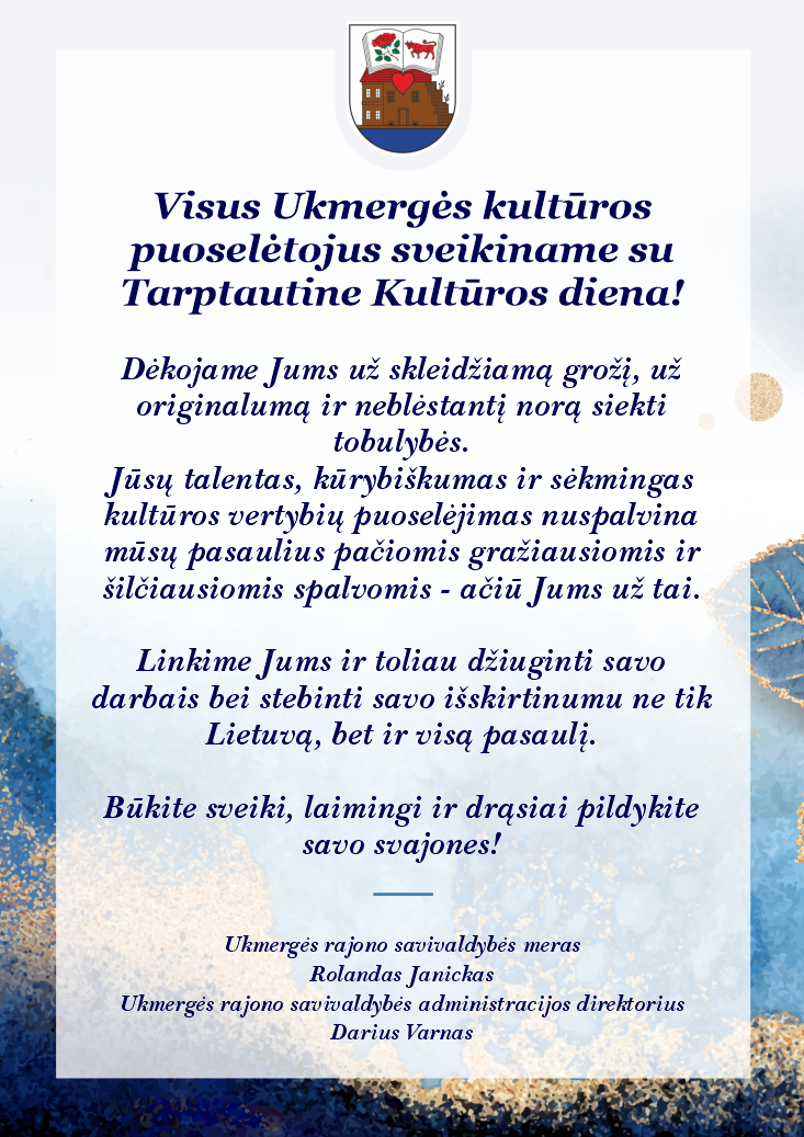 Sveikinimas su Tarptautine kultūros diena