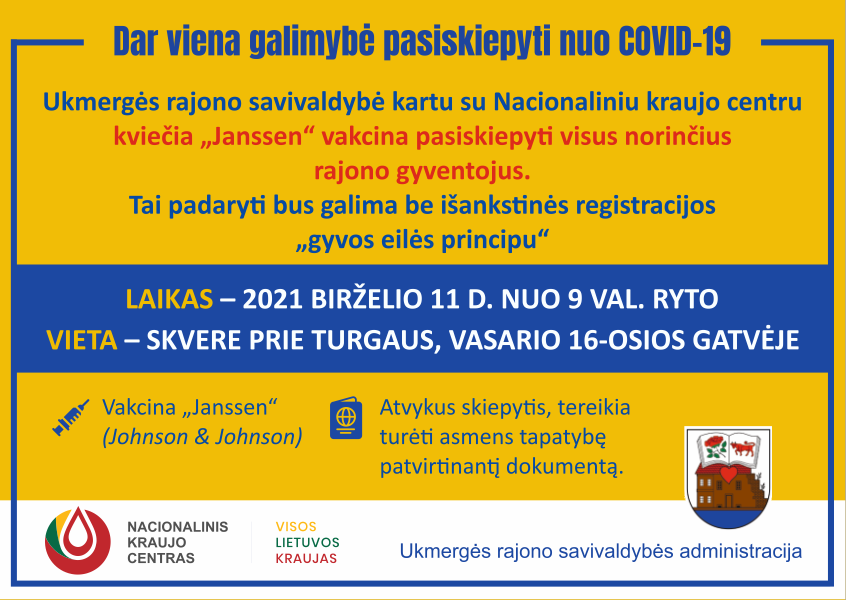 Birželio 11d. galima pasiskiepyti „Janssen“ vakcina be eilės