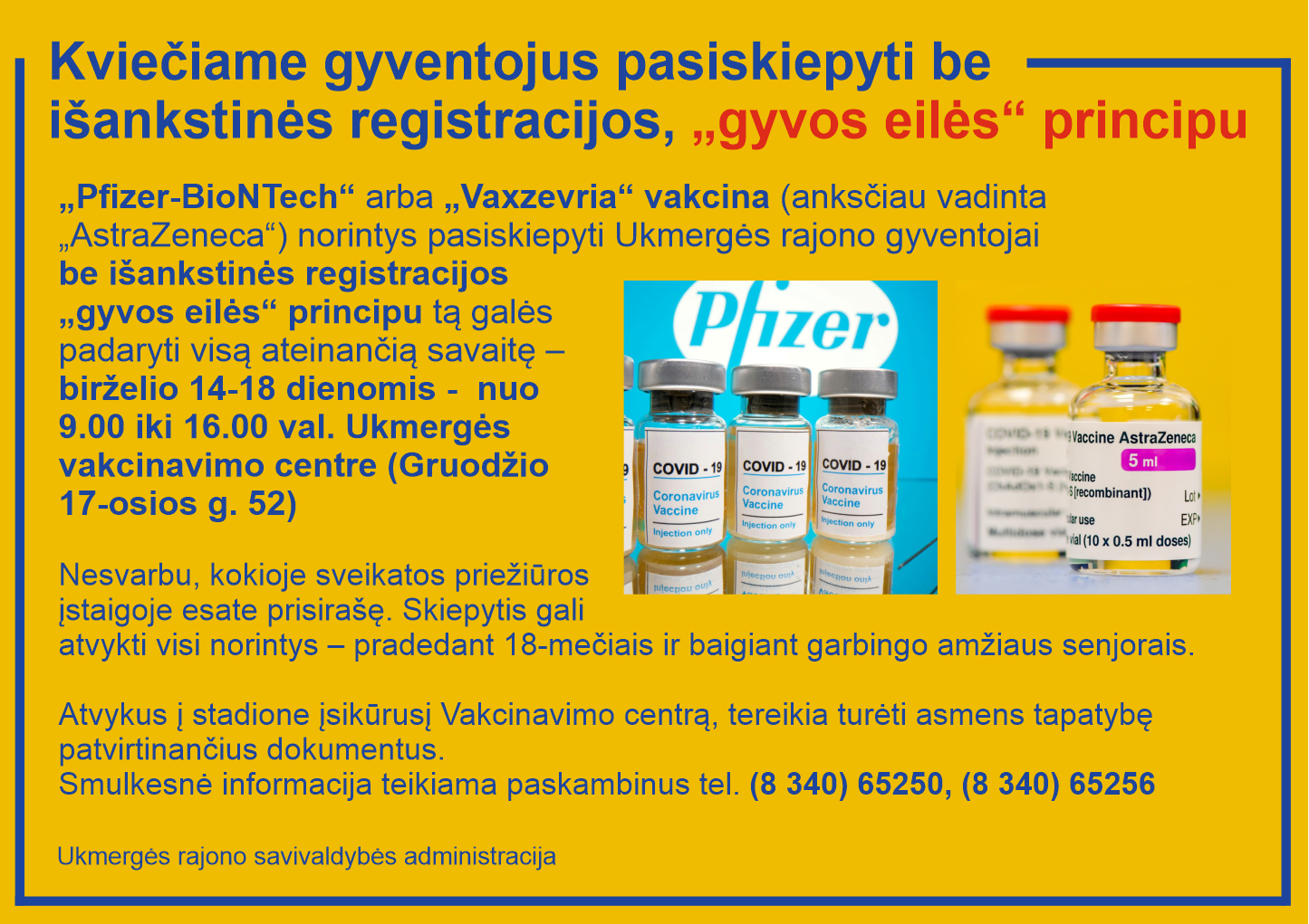 Kvietimas skiepytis be išankstinės registracijos
