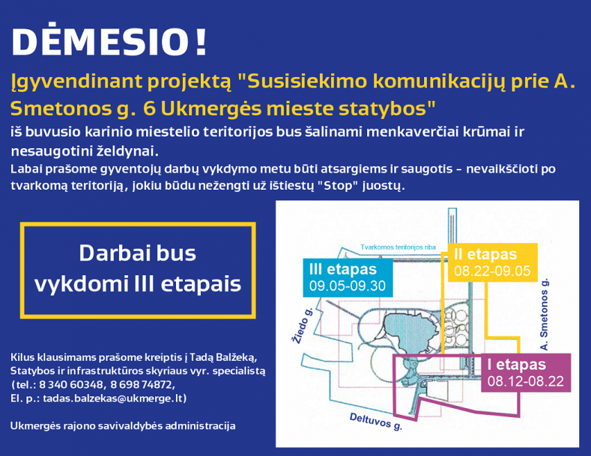 Darbai vykdomi III etapais